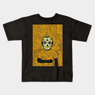 11 NFT: MaleMask Art with Mexican Eyes, Blue Skin, and Unique Doodle Background Kids T-Shirt